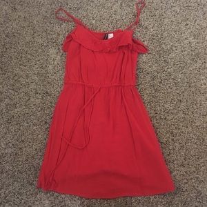 Red sundress with ruffle on top